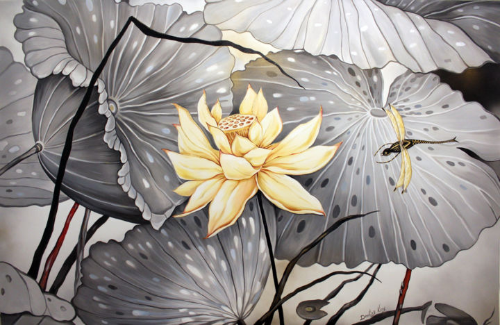 Painting titled "Lotus flower Zen art" by Dmitry King, Original Artwork, Analog Print