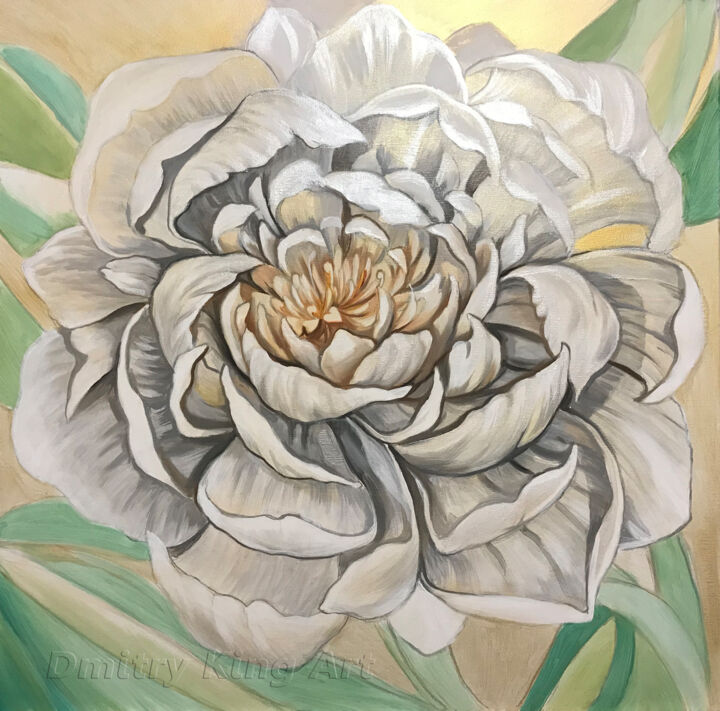 Painting titled "White Gold Flower" by Dmitry King, Original Artwork, Acrylic