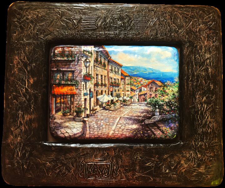 Pittura intitolato "Cityscape" da Dmitry King, Opera d'arte originale, Acrilico Montato su Pannello di legno