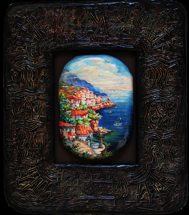 Peinture intitulée "Southern town" par Dmitry King, Œuvre d'art originale, Acrylique Monté sur Panneau de bois