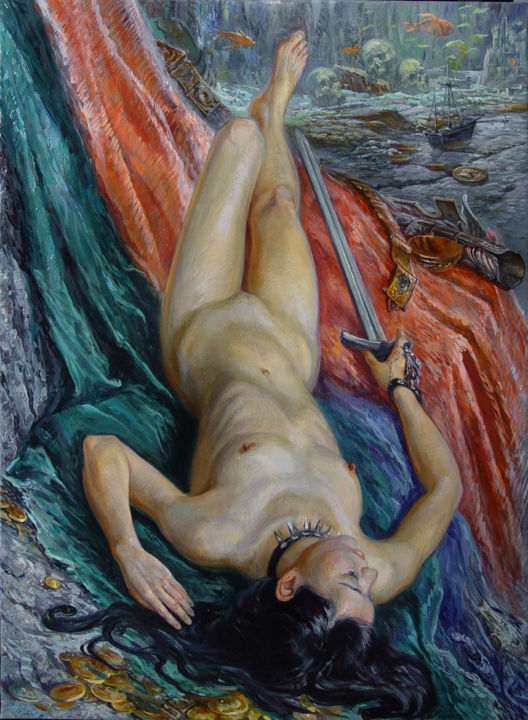 Painting titled "the sleeping warrior" by Dmitry Kostylew, Original Artwork, Oil