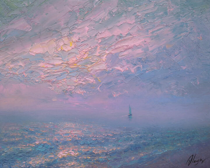 Peinture intitulée "Pink sea" par Dmitry Oleyn, Œuvre d'art originale, Huile Monté sur Châssis en bois