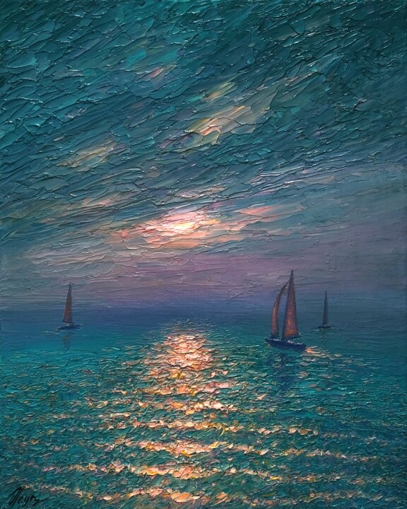 Картина под названием "Emerald Sea" - Dmitry Oleyn, Подлинное произведение искусства, Масло Установлен на Деревянная рама дл…