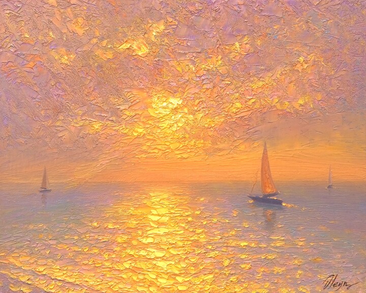 Картина под названием "Joyful sea" - Dmitry Oleyn, Подлинное произведение искусства, Масло Установлен на Деревянная рама для…