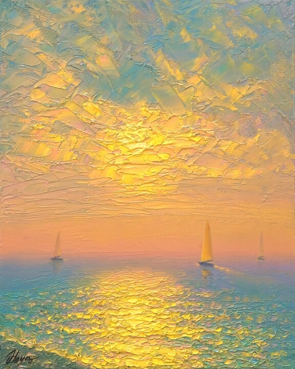 Картина под названием "Rainbow sea 2" - Dmitry Oleyn, Подлинное произведение искусства, Масло Установлен на Деревянная рама…