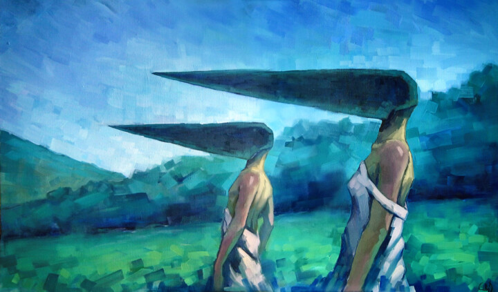 Painting titled "Pinheads" by Dmitry Savchenko, Original Artwork, Oil