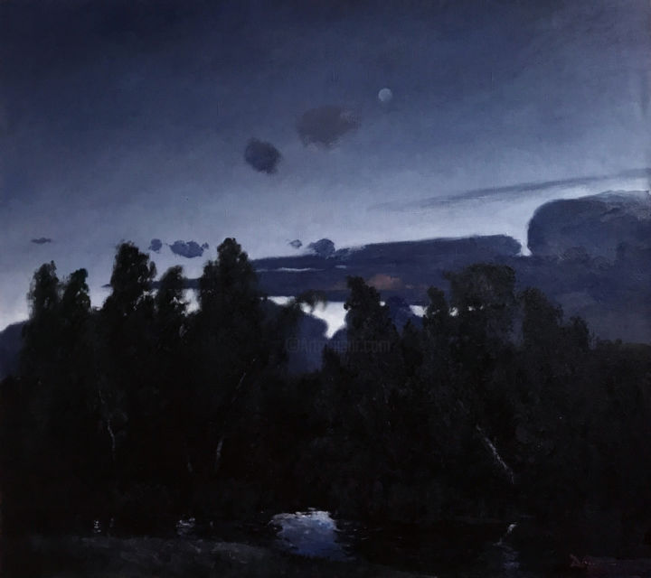 Painting titled "Ночная гладь" by Dmitrii, Original Artwork, Oil