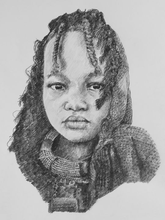Dessin intitulée "African girl" par Mitiai, Œuvre d'art originale, Crayon