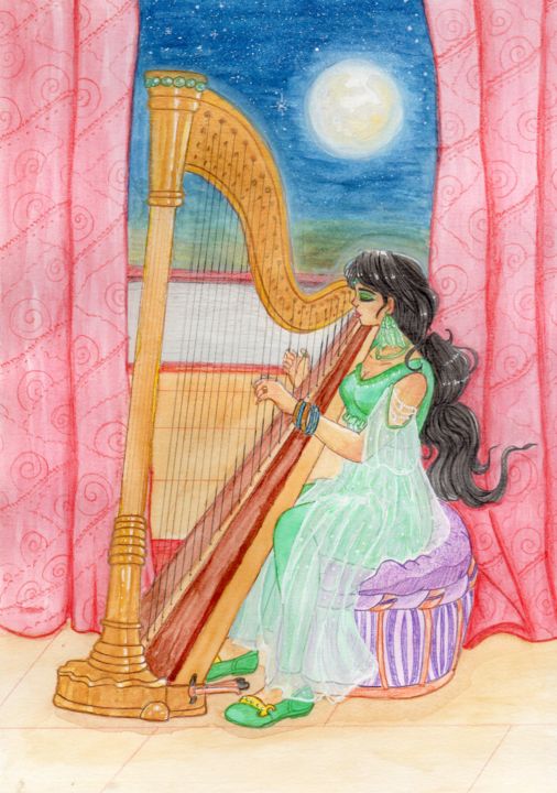 Pintura intitulada "Aquarela Princesa J…" por Dmorje Aquarela Watercolor, Obras de arte originais, Aquarela