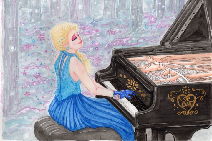 Pintura intitulada "Princesa Elsa da an…" por Dmorje Aquarela Watercolor, Obras de arte originais, Aquarela