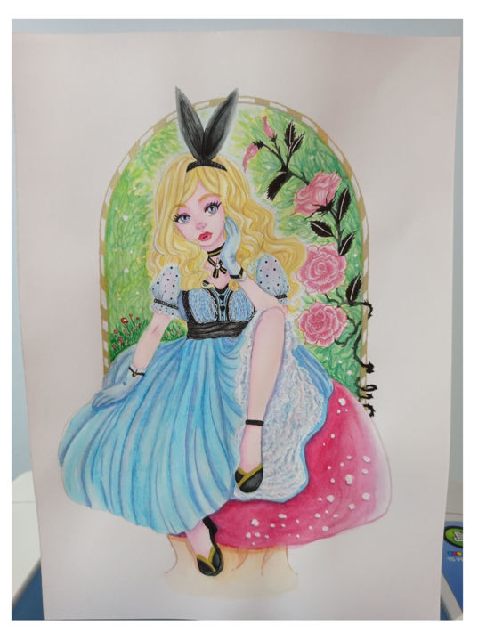 Картина под названием "Aquarela Alice no P…" - Dmorje Aquarela Watercolor, Подлинное произведение искусства, Акварель