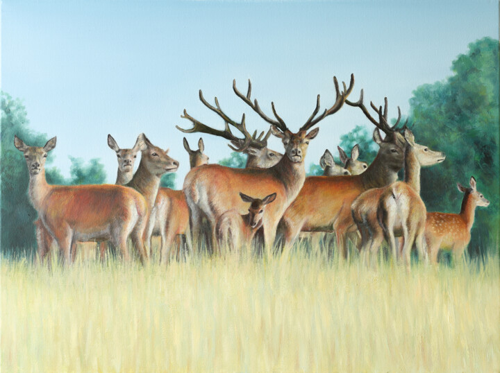 Painting titled "Deers" by Dmytro Bryzhak, Original Artwork, Oil