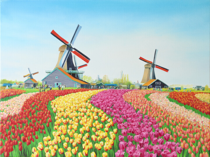 Painting titled "Windmills" by Dmytro Bryzhak, Original Artwork, Oil