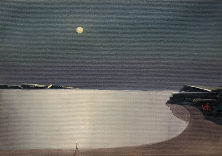 Картина под названием "Місячна ніч (moonli…" - Dmytro Strelchenko, Подлинное произведение искусства, Масло Установлен на Дер…