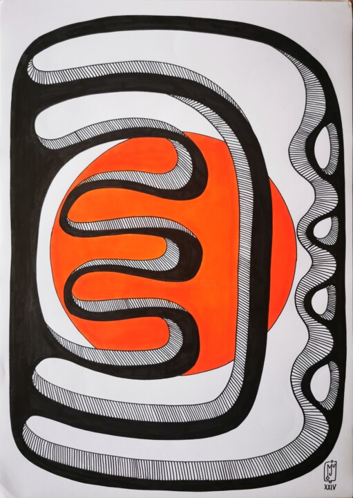 Drawing titled "Orange Moon" by Do.M.Ju, Original Artwork, Marker