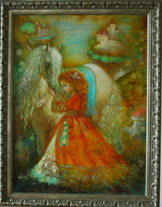 Schilderij getiteld "Сказка" door Anna Dobrodii, Origineel Kunstwerk, Olie Gemonteerd op Frame voor houten brancard