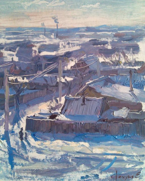 Painting titled "From the Window" by Evgenii Chekhunov, Original Artwork, Oil