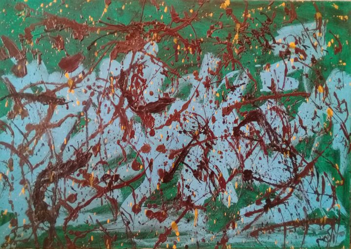 Painting titled "Abstract River" by Doc Hamdy, Original Artwork, Oil