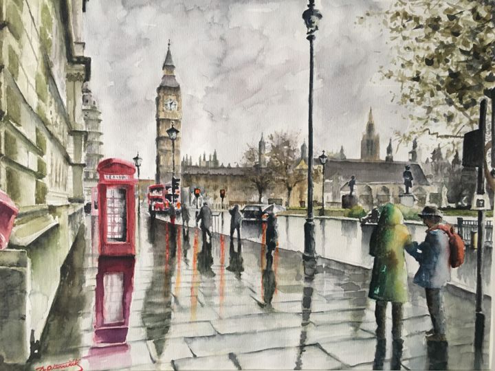 Painting titled "Londra suluboya" by Doğuş Altınmekik, Original Artwork, Watercolor