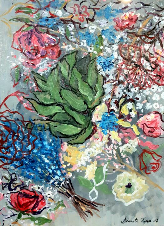 Peinture intitulée "Abstract Flowers 2" par Doinita Topa, Œuvre d'art originale, Huile