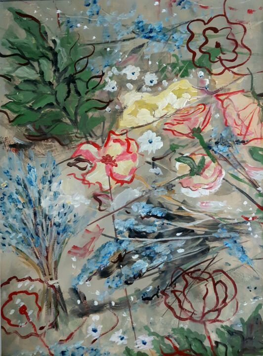 Painting titled "Abstract Flowers 3" by Doinita Topa, Original Artwork, Oil