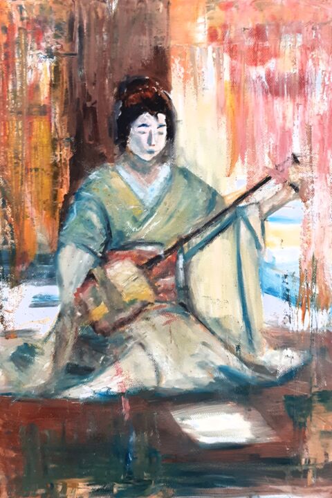 Peinture intitulée "Geisha" par Doinita Topa, Œuvre d'art originale, Huile