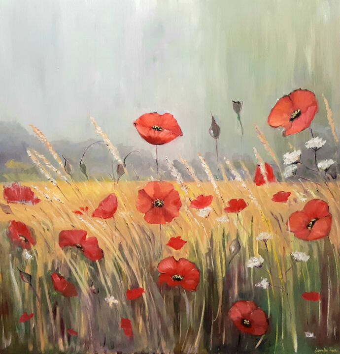 Peinture intitulée "Field with Flowers" par Doinita Topa, Œuvre d'art originale, Huile