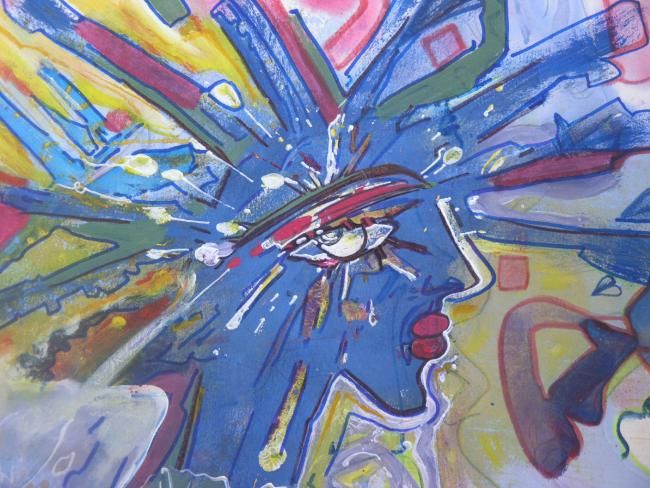 Peinture intitulée "Visage Azule" par Amor Driss Dokman, Œuvre d'art originale