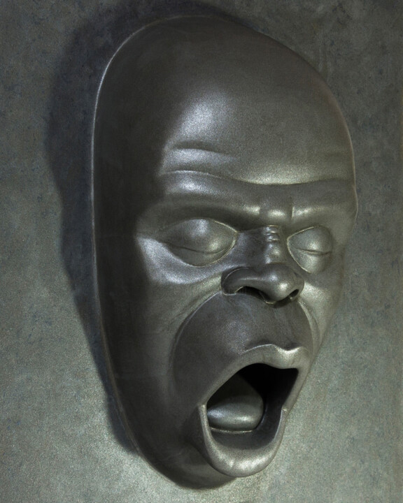 Sculpture titled "Terrore" by Giancarlo Dolce, Original Artwork, Cement Mounted on Wood Panel