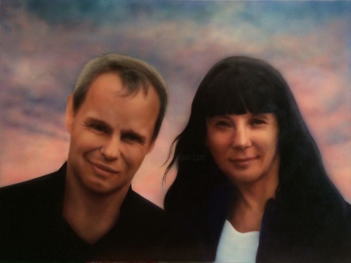 Pintura intitulada "Happy couple" por Dolgor Dugarova (Dolgor Art), Obras de arte originais, Aerógrafo
