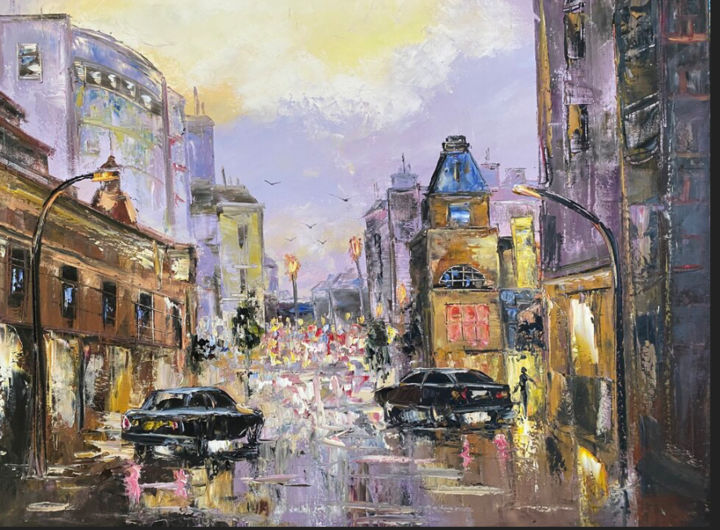 Pintura titulada "The city street" por Dolgor Dugarova (Dolgor Art), Obra de arte original, Oleo