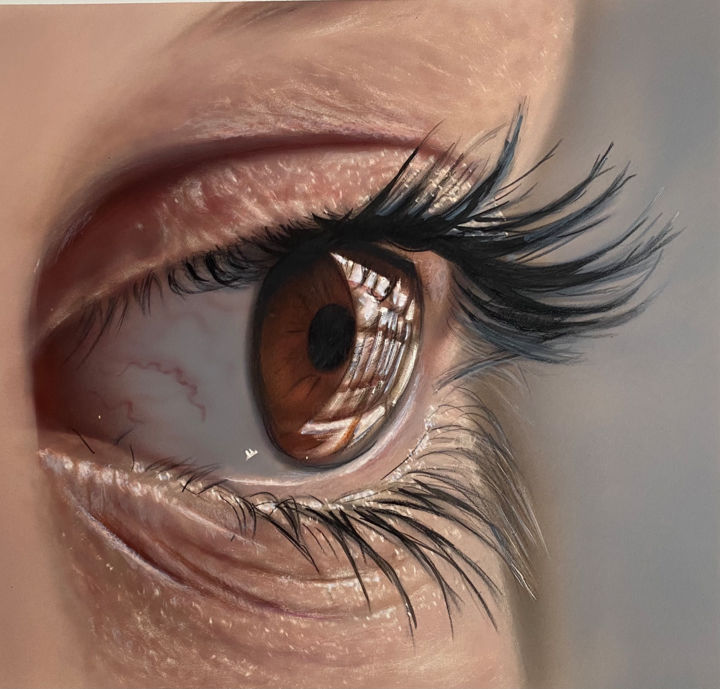 Painting titled "Photorealistic eye" by Dolgor Dugarova (Dolgor Art), Original Artwork, Airbrush