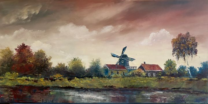 Painting titled "Ommen, Vechtdal" by Dolgor Dugarova (Dolgor Art), Original Artwork, Oil