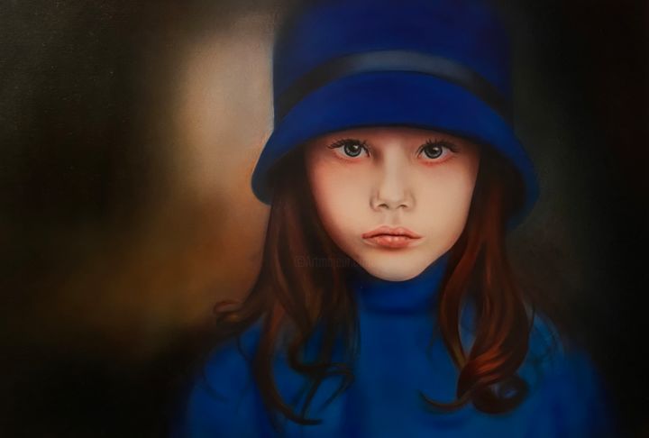 Schilderij getiteld "A girl in blue" door Dolgor Dugarova (Dolgor Art), Origineel Kunstwerk, Acryl