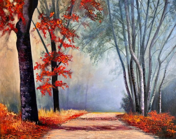 "Beautiful Autumn" başlıklı Tablo Dolgor Dugarova (Dolgor Art) tarafından, Orijinal sanat, Petrol Ahşap Sedye çerçevesi üzer…