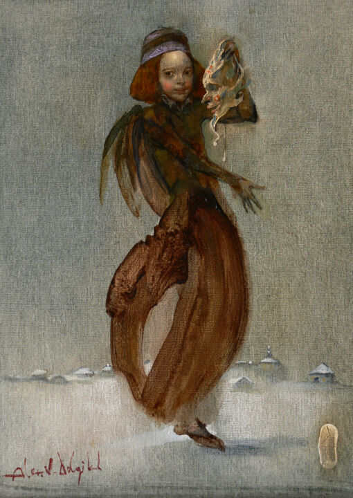 Painting titled "Мороз" by Alex V. Dolgikh, Original Artwork, Oil Mounted on Cardboard