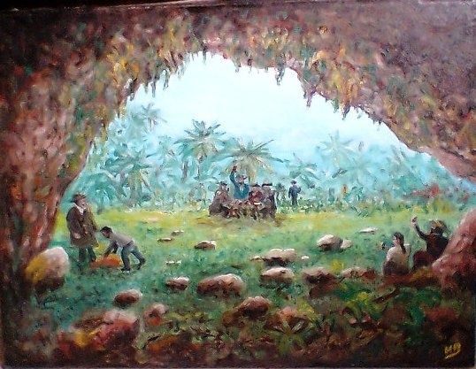 Pittura intitolato "La grotte des premi…" da Dolive, Opera d'arte originale