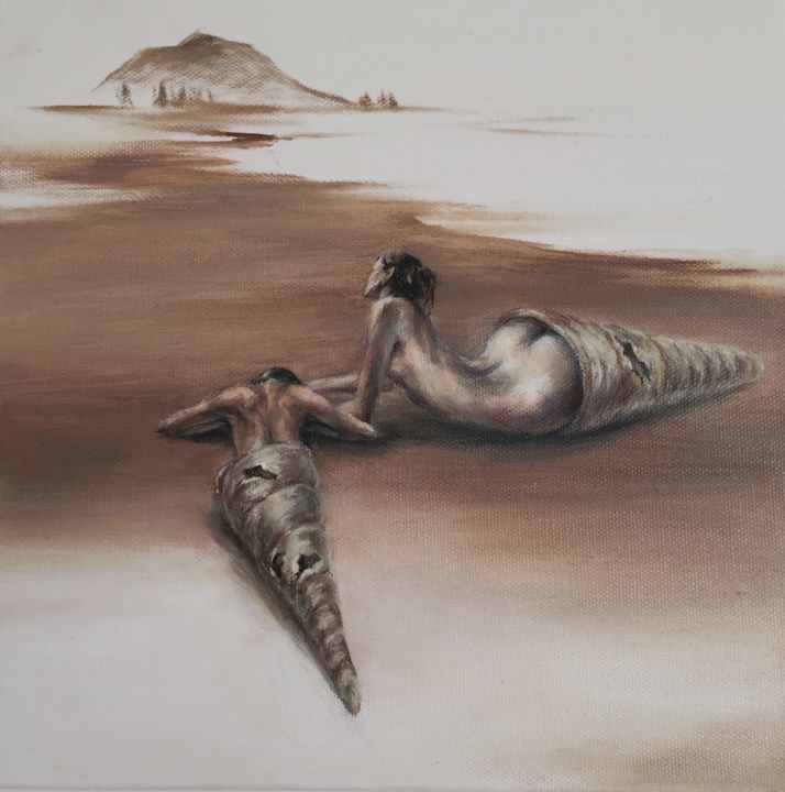 Painting titled "shells-oil-on-canva…" by Natalya Doudell, Original Artwork, Oil