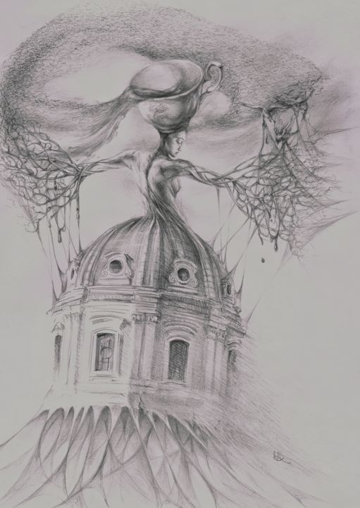 Drawing titled "Interrupted dream" by Natalya Doudell, Original Artwork, Pencil
