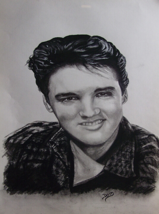 Drawing titled "EIVIS PRESLEY" by Dom Art 44, Original Artwork, Charcoal