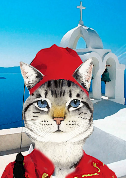 Digital Arts titled "Little Greek Cat" by Dodi Ballada, Original Artwork, 2D Digital Work