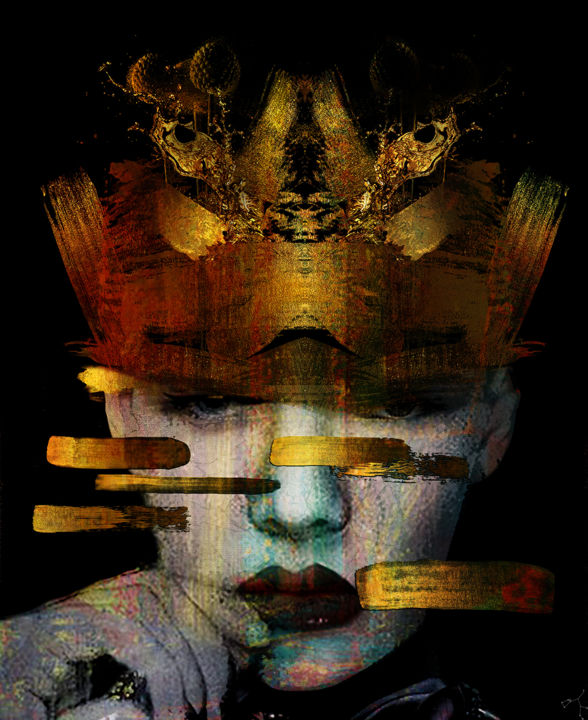 Digital Arts titled "Abstract only gold…" by Dodi Ballada, Original Artwork, Digital Painting