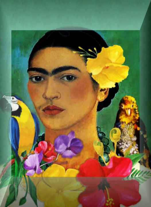 Digital Arts titled "Frida in a box" by Dodi Ballada, Original Artwork, Digital Painting
