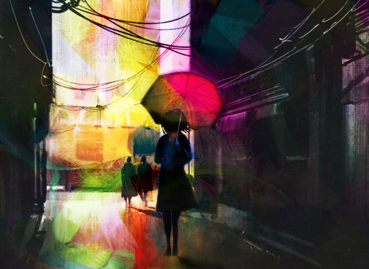 Arts numériques intitulée "Le parapluie" par Dodi Ballada, Œuvre d'art originale, Peinture numérique