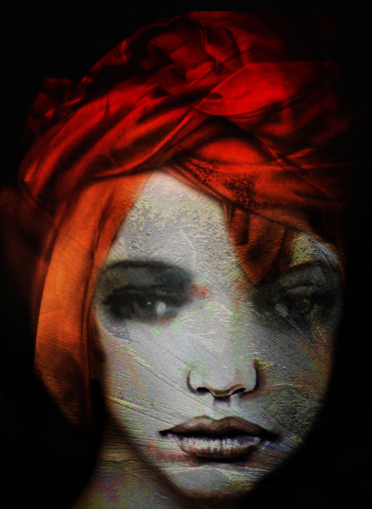 Digital Arts titled "turban rouge" by Dodi Ballada, Original Artwork, Digital Painting