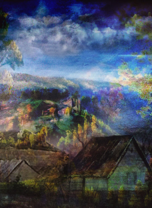 Digital Arts titled "villages assoupis" by Dodi Ballada, Original Artwork, Digital Painting