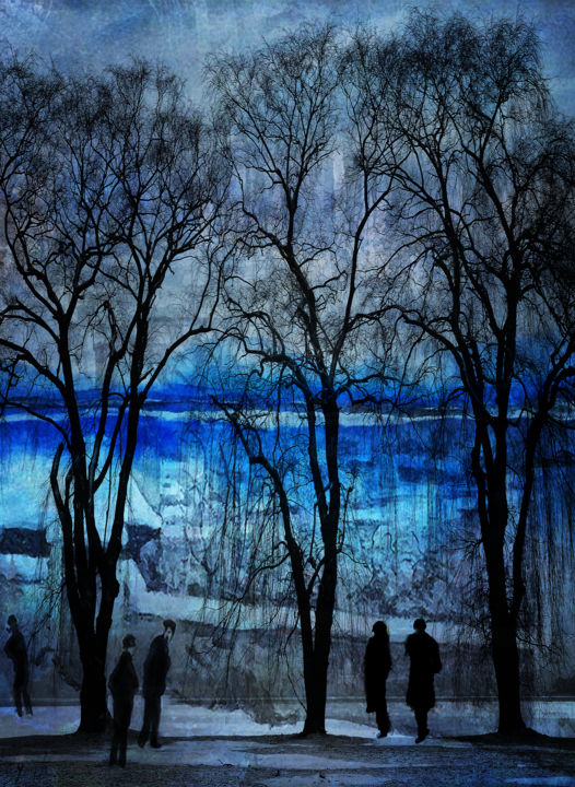 Arts numériques intitulée "les arbres en hiver" par Dodi Ballada, Œuvre d'art originale, Peinture numérique