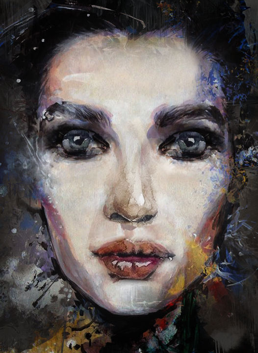 Digital Arts titled "trendy girl" by Dodi Ballada, Original Artwork, Digital Painting