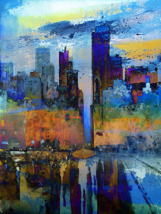 Digital Arts titled "la ville bleue" by Dodi Ballada, Original Artwork, Digital Painting