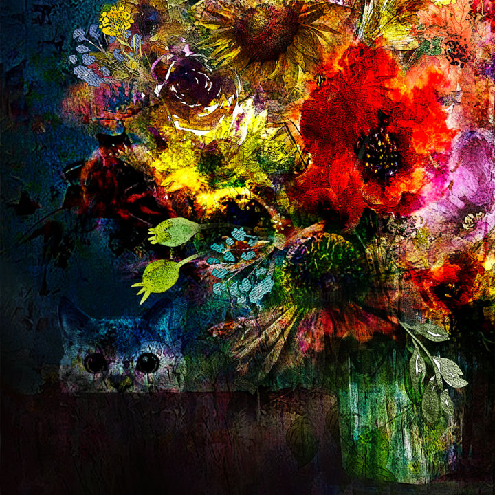 Arts numériques intitulée "Le bouquet du Samedi" par Dodi Ballada, Œuvre d'art originale, Peinture numérique